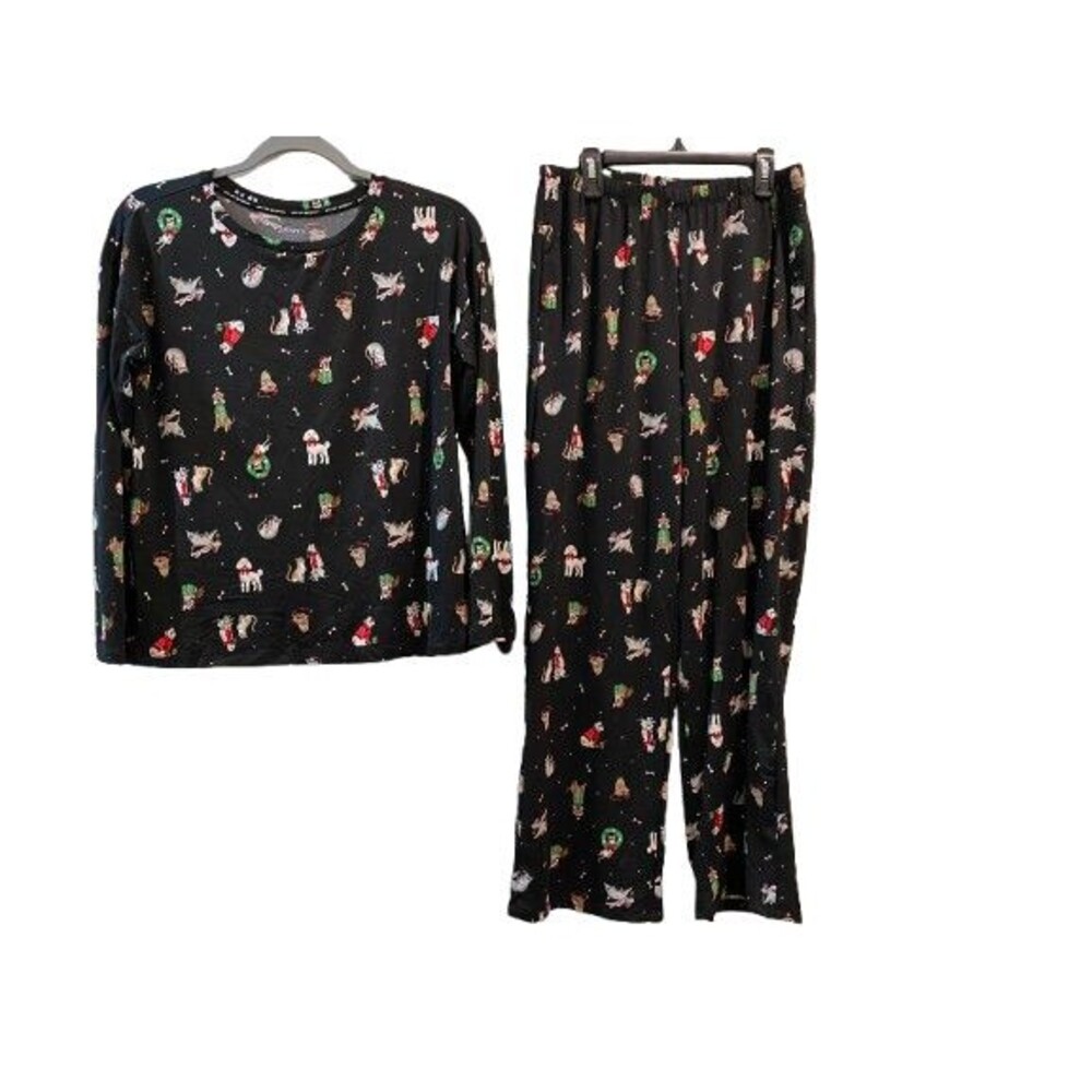 Women's XS Pajama Set Joyspun Dreamy Soft Collection Black Christmas Cats & Dogs